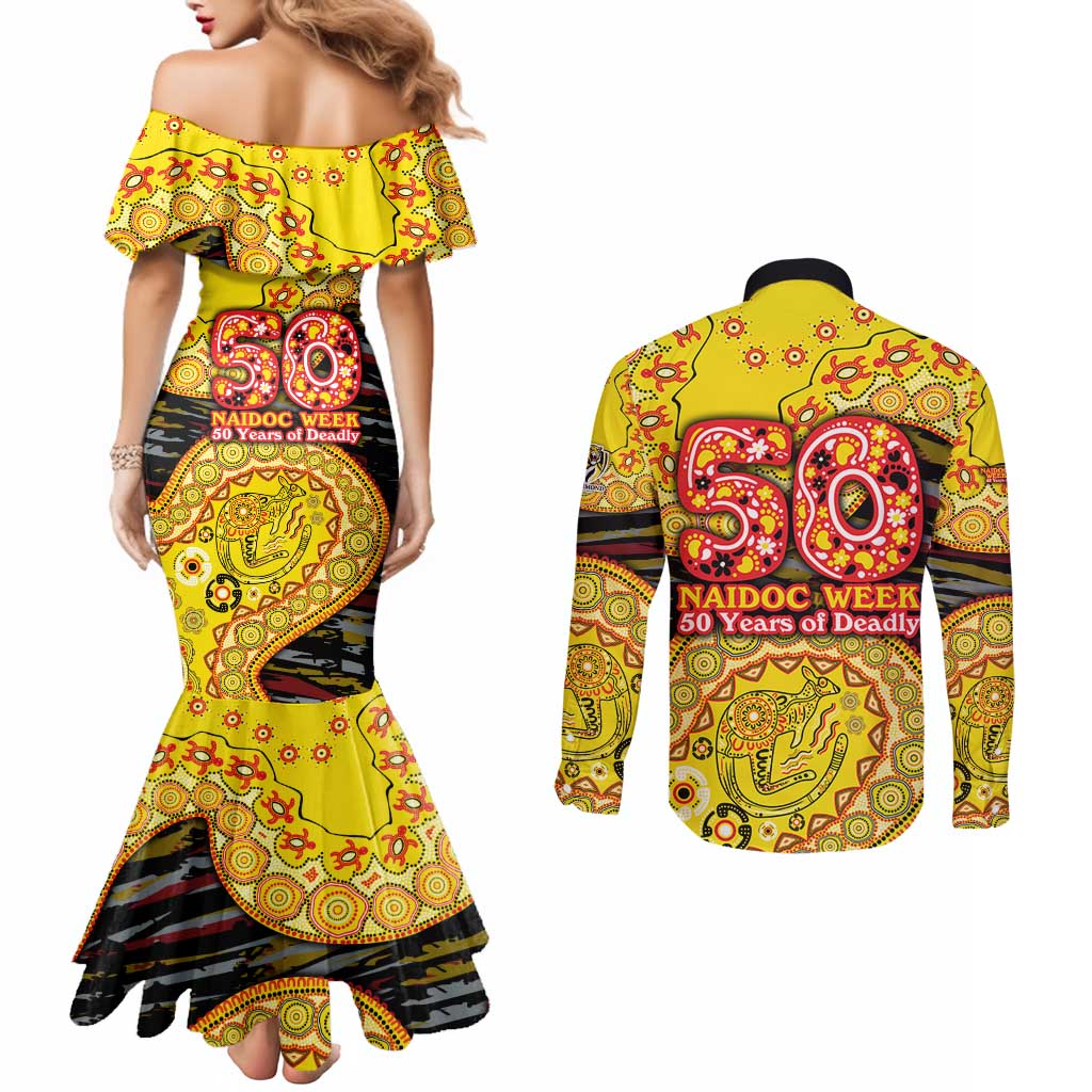 Richmond Tigers NAIDOC Week 2026 Couples Matching Mermaid Dress and Long Sleeve Button Shirt Australian Aboriginal Dot Art Dreamtime Pattern Style