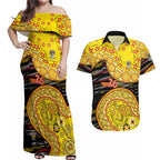 Richmond Tigers NAIDOC Week 2026 Couples Matching Off Shoulder Maxi Dress and Hawaiian Shirt Australian Aboriginal Dot Art Dreamtime Pattern Style