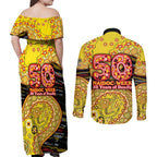 Richmond Tigers NAIDOC Week 2026 Couples Matching Off Shoulder Maxi Dress and Long Sleeve Button Shirt Australian Aboriginal Dot Art Dreamtime Pattern Style