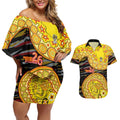 Richmond Tigers NAIDOC Week 2026 Couples Matching Off Shoulder Short Dress and Hawaiian Shirt Australian Aboriginal Dot Art Dreamtime Pattern Style