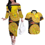 Richmond Tigers NAIDOC Week 2026 Couples Matching Off The Shoulder Long Sleeve Dress and Hawaiian Shirt Australian Aboriginal Dot Art Dreamtime Pattern Style