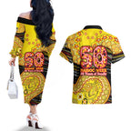 Richmond Tigers NAIDOC Week 2026 Couples Matching Off The Shoulder Long Sleeve Dress and Hawaiian Shirt Australian Aboriginal Dot Art Dreamtime Pattern Style