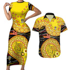 Richmond Tigers NAIDOC Week 2026 Couples Matching Short Sleeve Bodycon Dress and Hawaiian Shirt Australian Aboriginal Dot Art Dreamtime Pattern Style