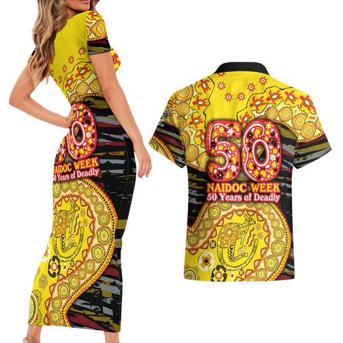 Richmond Tigers NAIDOC Week 2026 Couples Matching Short Sleeve Bodycon Dress and Hawaiian Shirt Australian Aboriginal Dot Art Dreamtime Pattern Style