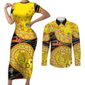 Richmond Tigers NAIDOC Week 2026 Couples Matching Short Sleeve Bodycon Dress and Long Sleeve Button Shirt Australian Aboriginal Dot Art Dreamtime Pattern Style