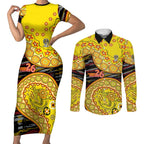 Richmond Tigers NAIDOC Week 2026 Couples Matching Short Sleeve Bodycon Dress and Long Sleeve Button Shirt Australian Aboriginal Dot Art Dreamtime Pattern Style