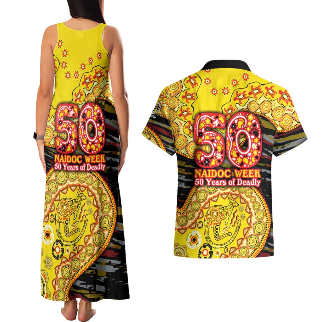Richmond Tigers NAIDOC Week 2026 Couples Matching Tank Maxi Dress and Hawaiian Shirt Australian Aboriginal Dot Art Dreamtime Pattern Style