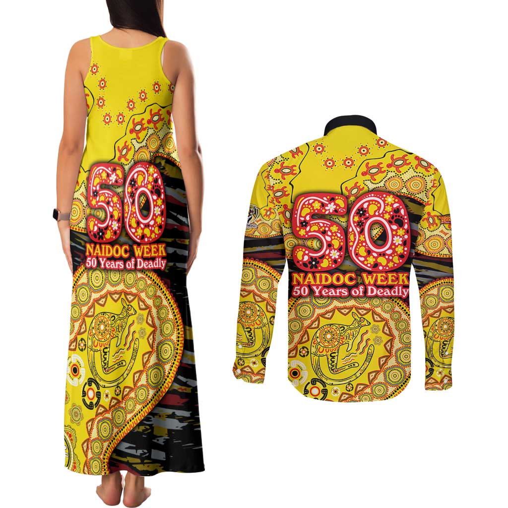 Richmond Tigers NAIDOC Week 2026 Couples Matching Tank Maxi Dress and Long Sleeve Button Shirt Australian Aboriginal Dot Art Dreamtime Pattern Style