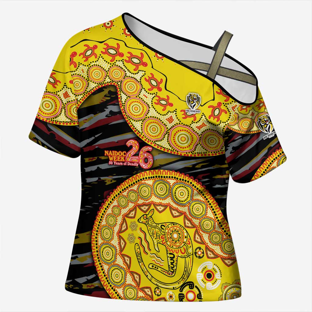 Richmond Tigers NAIDOC Week 2026 Cross Shoulder Shirt Australian Aboriginal Dot Art Dreamtime Pattern Style