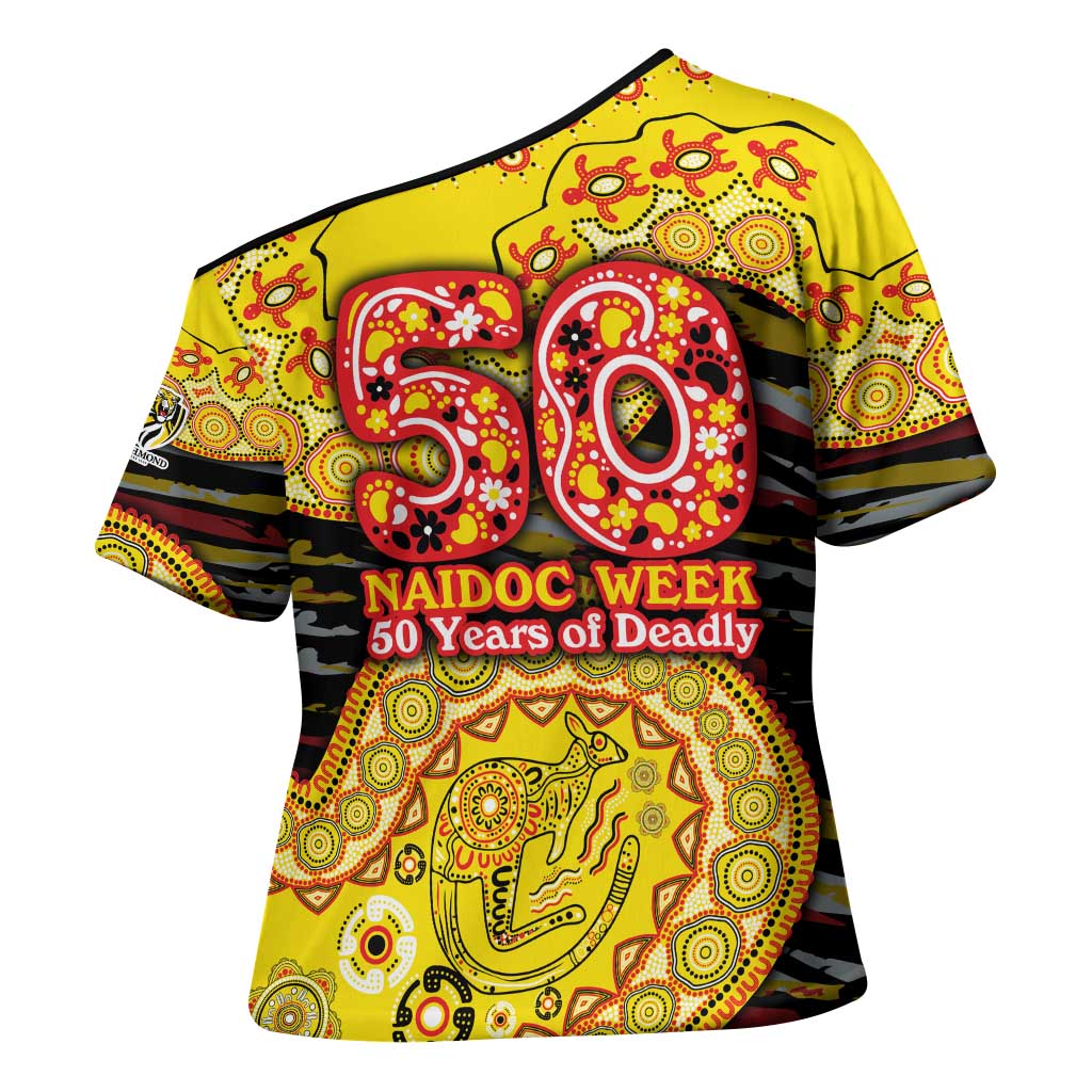 Richmond Tigers NAIDOC Week 2026 Cross Shoulder Shirt Australian Aboriginal Dot Art Dreamtime Pattern Style