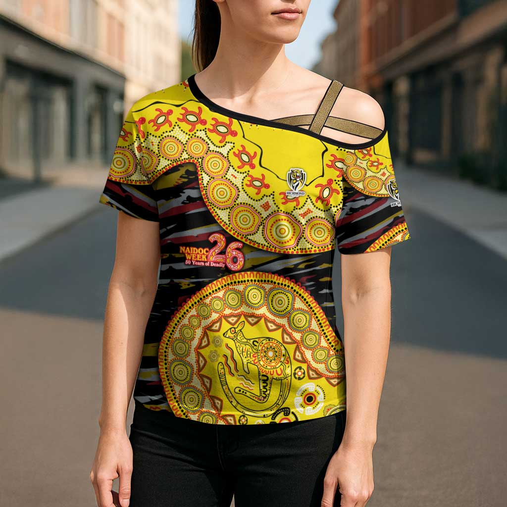 Richmond Tigers NAIDOC Week 2026 Cross Shoulder Shirt Australian Aboriginal Dot Art Dreamtime Pattern Style