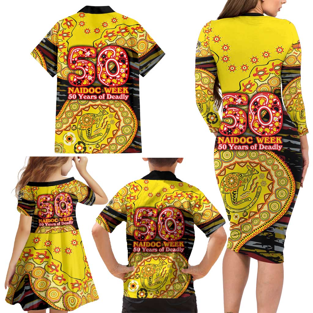 Richmond Tigers NAIDOC Week 2026 Family Matching Long Sleeve Bodycon Dress and Hawaiian Shirt Australian Aboriginal Dot Art Dreamtime Pattern Style