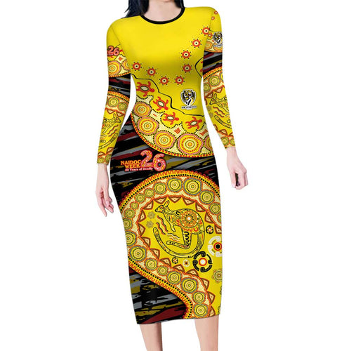 Richmond Tigers NAIDOC Week 2026 Family Matching Long Sleeve Bodycon Dress and Hawaiian Shirt Australian Aboriginal Dot Art Dreamtime Pattern Style