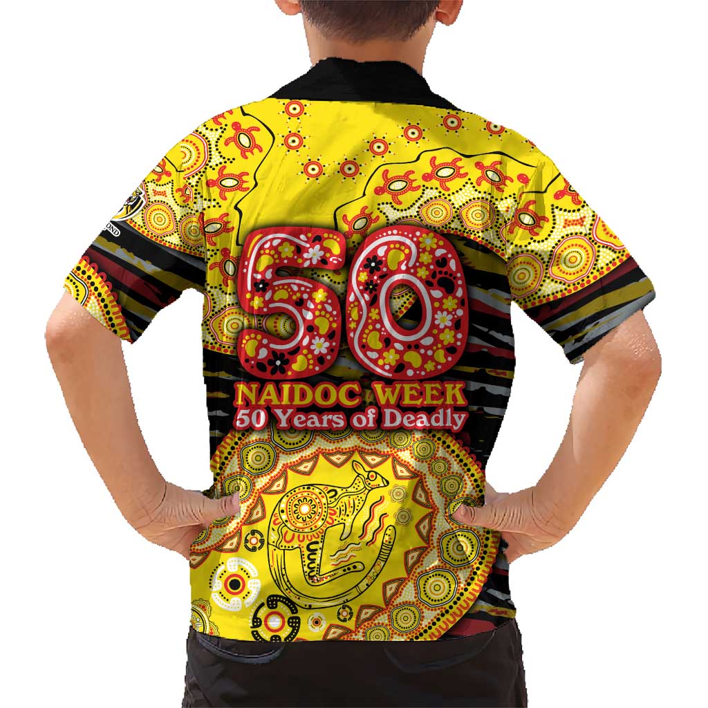 Richmond Tigers NAIDOC Week 2026 Family Matching Mermaid Dress and Hawaiian Shirt Australian Aboriginal Dot Art Dreamtime Pattern Style