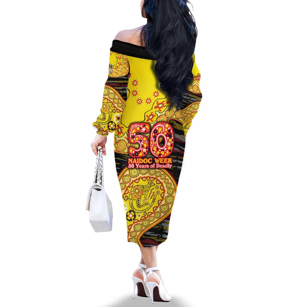 Richmond Tigers NAIDOC Week 2026 Family Matching Off The Shoulder Long Sleeve Dress and Hawaiian Shirt Australian Aboriginal Dot Art Dreamtime Pattern Style