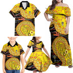 Richmond Tigers NAIDOC Week 2026 Family Matching Off Shoulder Maxi Dress and Hawaiian Shirt Australian Aboriginal Dot Art Dreamtime Pattern Style