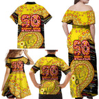 Richmond Tigers NAIDOC Week 2026 Family Matching Off Shoulder Maxi Dress and Hawaiian Shirt Australian Aboriginal Dot Art Dreamtime Pattern Style