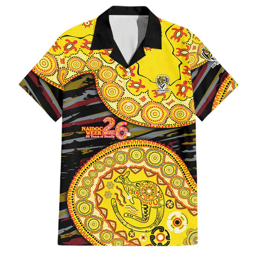 Richmond Tigers NAIDOC Week 2026 Family Matching Off Shoulder Maxi Dress and Hawaiian Shirt Australian Aboriginal Dot Art Dreamtime Pattern Style
