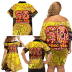 Richmond Tigers NAIDOC Week 2026 Family Matching Off Shoulder Short Dress and Hawaiian Shirt Australian Aboriginal Dot Art Dreamtime Pattern Style