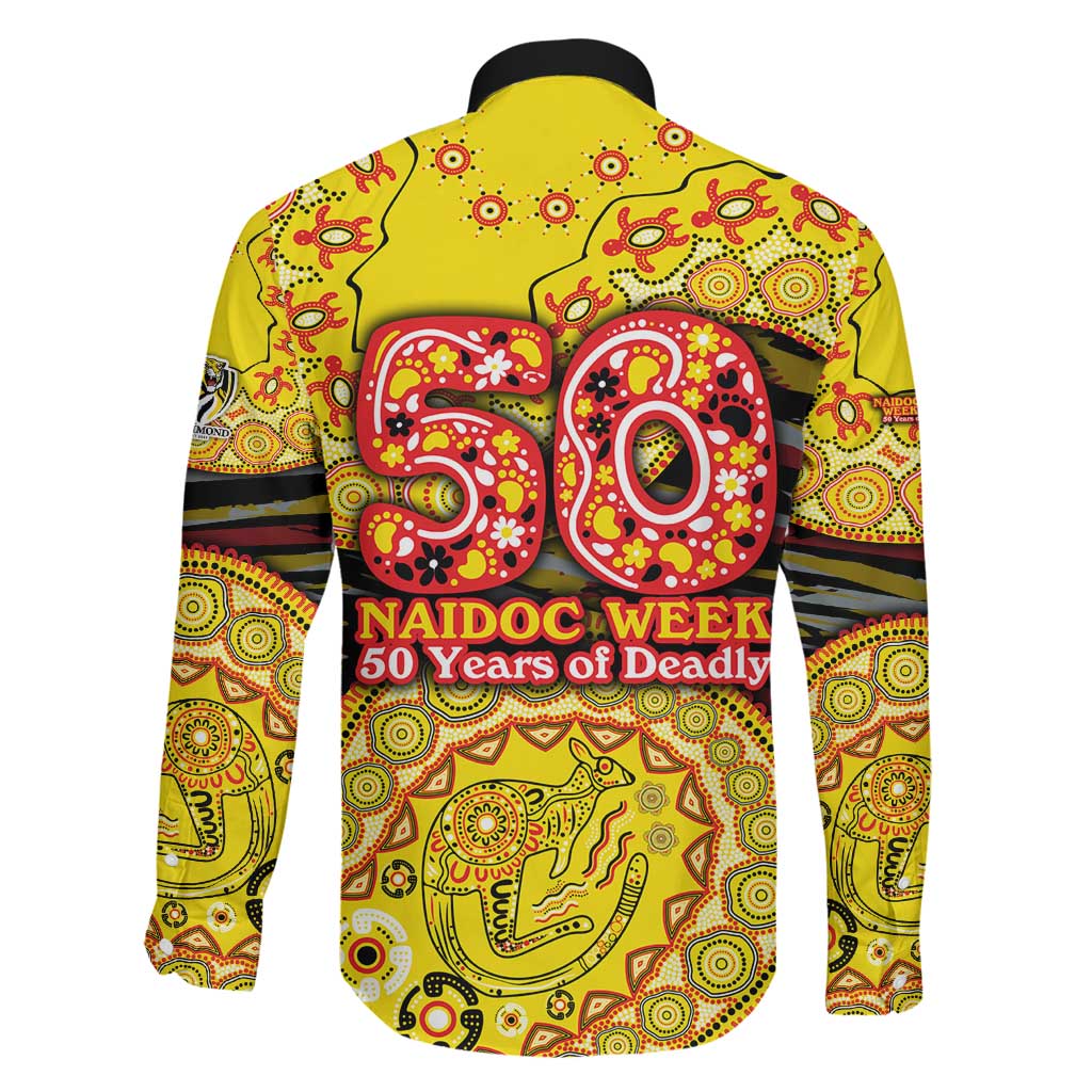 Richmond Tigers NAIDOC Week 2026 Family Matching Off Shoulder Short Dress and Hawaiian Shirt Australian Aboriginal Dot Art Dreamtime Pattern Style