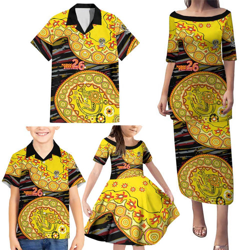 Richmond Tigers NAIDOC Week 2026 Family Matching Puletasi and Hawaiian Shirt Australian Aboriginal Dot Art Dreamtime Pattern Style