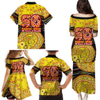 Richmond Tigers NAIDOC Week 2026 Family Matching Puletasi and Hawaiian Shirt Australian Aboriginal Dot Art Dreamtime Pattern Style