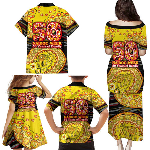 Richmond Tigers NAIDOC Week 2026 Family Matching Puletasi and Hawaiian Shirt Australian Aboriginal Dot Art Dreamtime Pattern Style