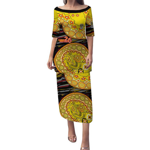Richmond Tigers NAIDOC Week 2026 Family Matching Puletasi and Hawaiian Shirt Australian Aboriginal Dot Art Dreamtime Pattern Style