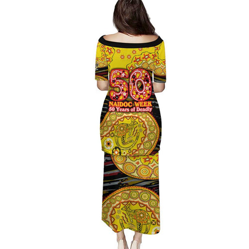 Richmond Tigers NAIDOC Week 2026 Family Matching Puletasi and Hawaiian Shirt Australian Aboriginal Dot Art Dreamtime Pattern Style