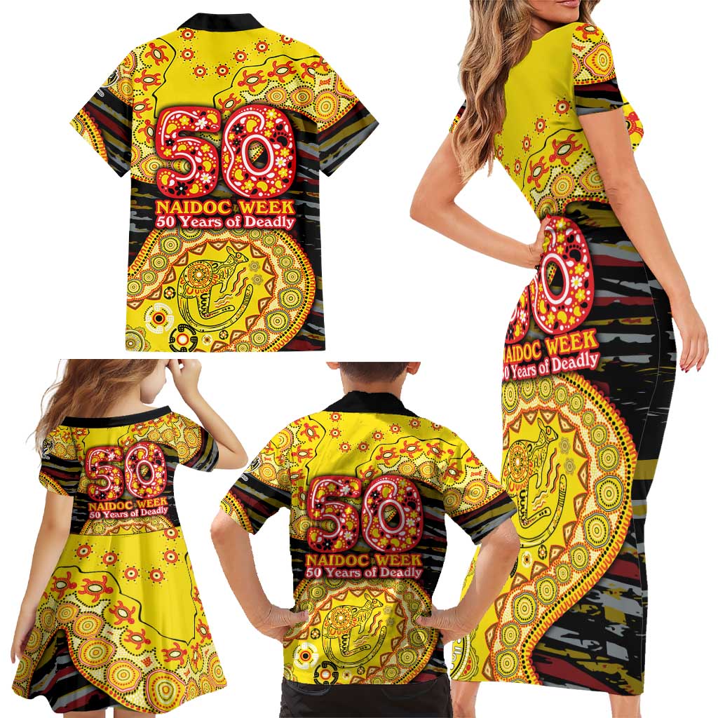 Richmond Tigers NAIDOC Week 2026 Family Matching Short Sleeve Bodycon Dress and Hawaiian Shirt Australian Aboriginal Dot Art Dreamtime Pattern Style