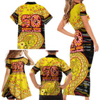 Richmond Tigers NAIDOC Week 2026 Family Matching Short Sleeve Bodycon Dress and Hawaiian Shirt Australian Aboriginal Dot Art Dreamtime Pattern Style