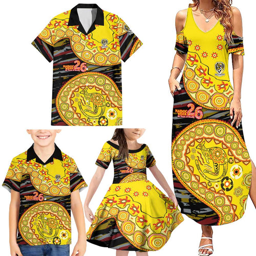 Richmond Tigers NAIDOC Week 2026 Family Matching Summer Maxi Dress and Hawaiian Shirt Australian Aboriginal Dot Art Dreamtime Pattern Style