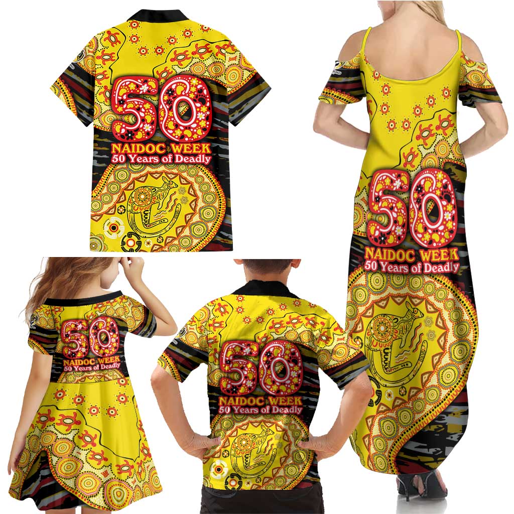 Richmond Tigers NAIDOC Week 2026 Family Matching Summer Maxi Dress and Hawaiian Shirt Australian Aboriginal Dot Art Dreamtime Pattern Style