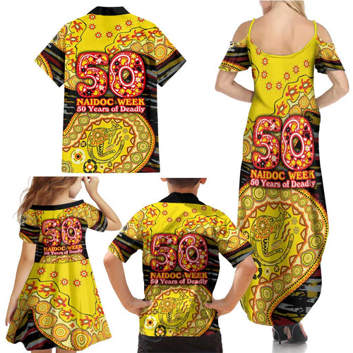 Richmond Tigers NAIDOC Week 2026 Family Matching Summer Maxi Dress and Hawaiian Shirt Australian Aboriginal Dot Art Dreamtime Pattern Style