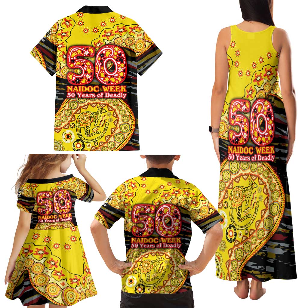 Richmond Tigers NAIDOC Week 2026 Family Matching Tank Maxi Dress and Hawaiian Shirt Australian Aboriginal Dot Art Dreamtime Pattern Style