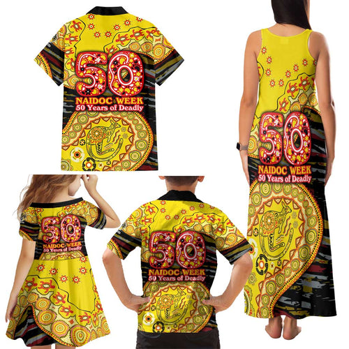 Richmond Tigers NAIDOC Week 2026 Family Matching Tank Maxi Dress and Hawaiian Shirt Australian Aboriginal Dot Art Dreamtime Pattern Style