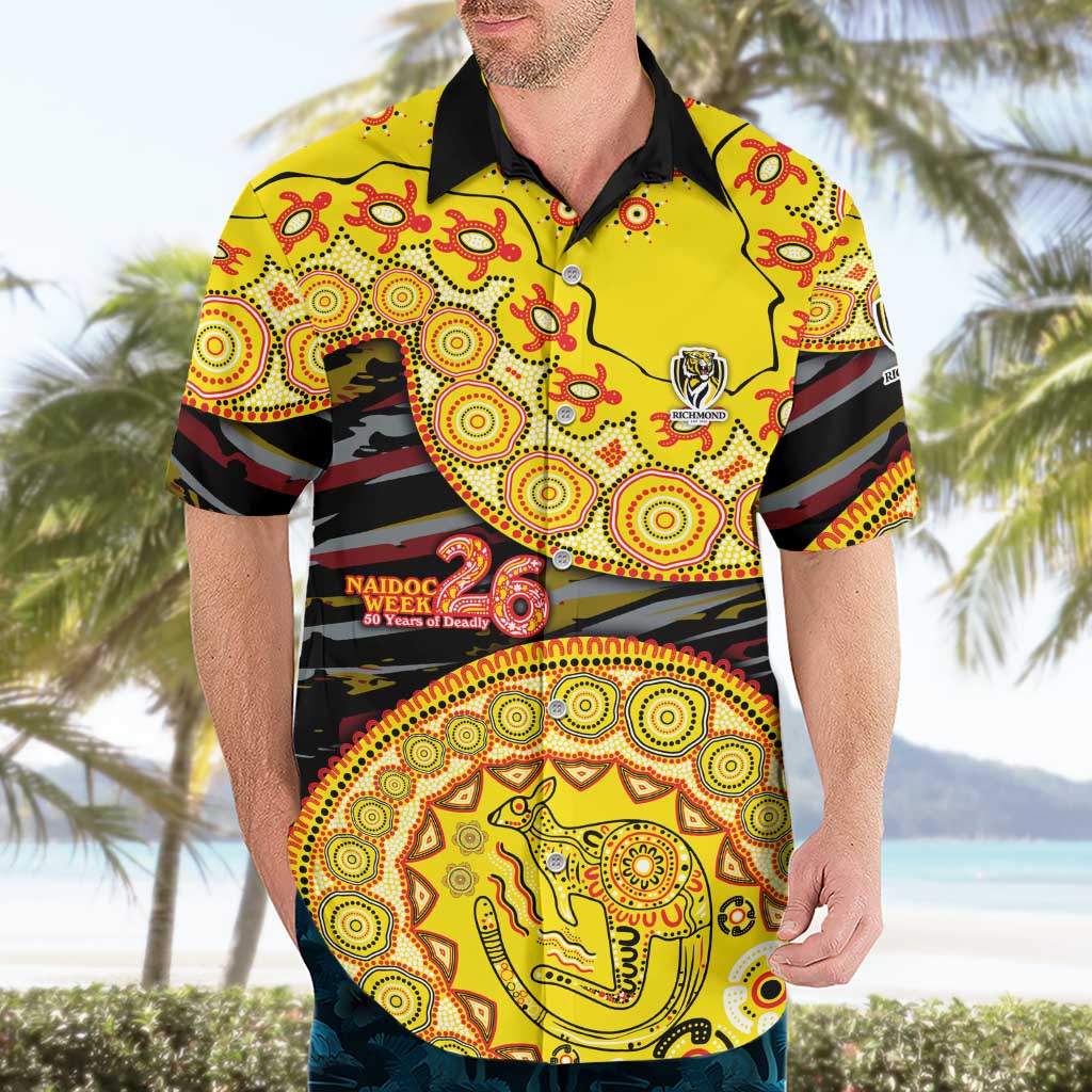 Richmond Tigers NAIDOC Week 2026 Hawaiian Shirt Australian Aboriginal Dot Art Dreamtime Pattern Style