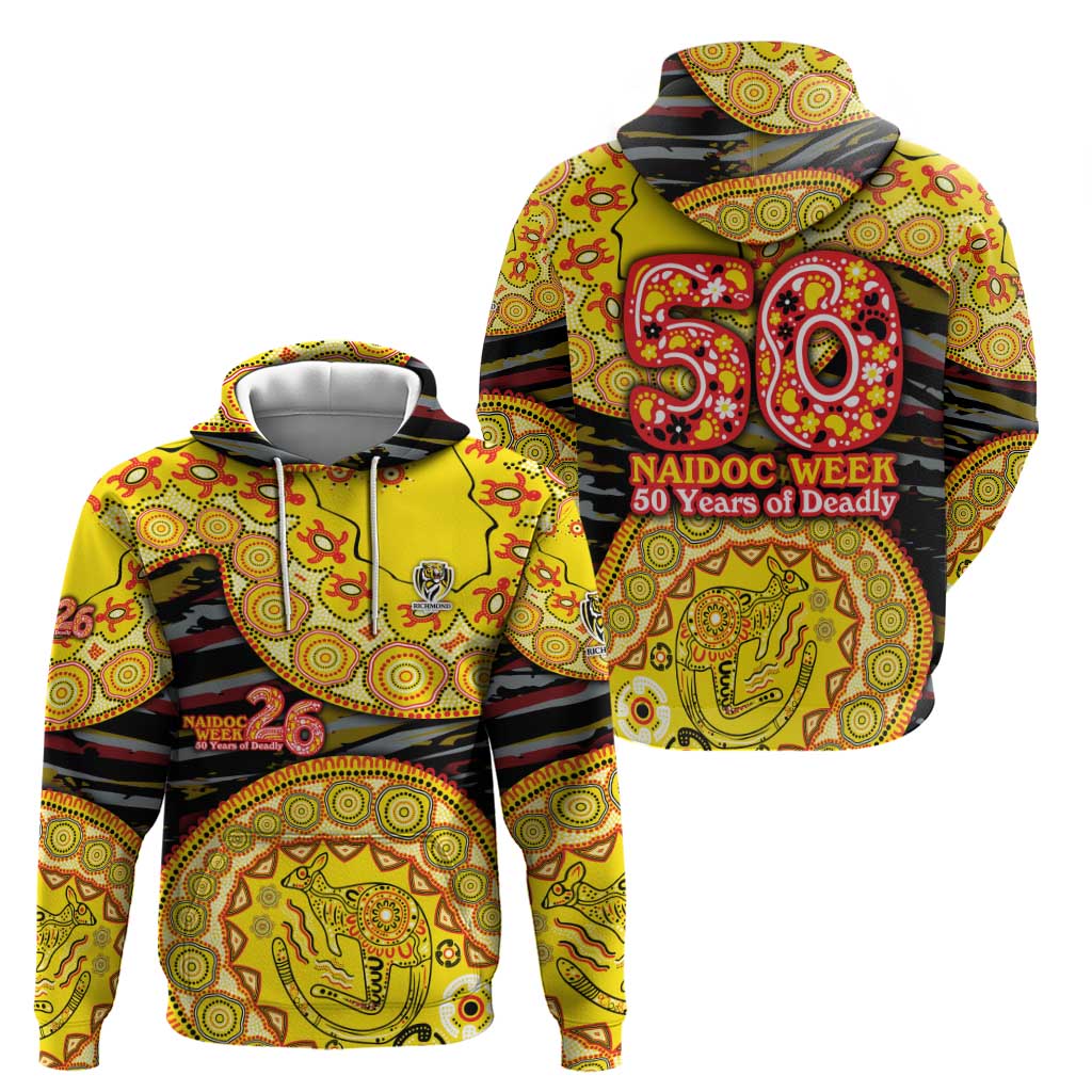 Richmond Tigers NAIDOC Week 2026 Hoodie Australian Aboriginal Dot Art Dreamtime Pattern Style