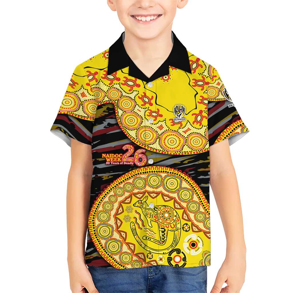Richmond Tigers NAIDOC Week 2026 Kid Hawaiian Shirt Australian Aboriginal Dot Art Dreamtime Pattern Style