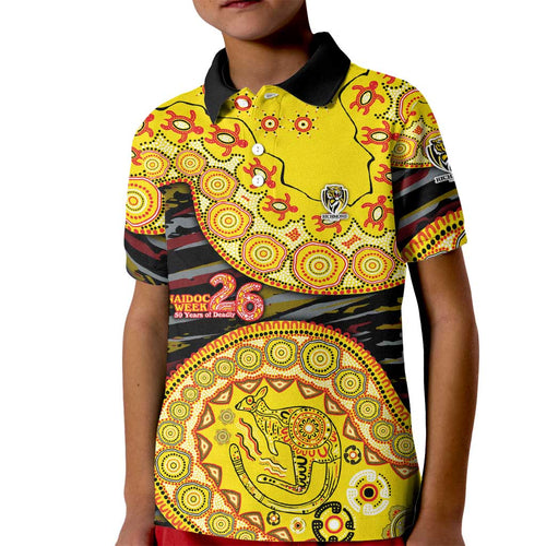 Richmond Tigers NAIDOC Week 2026 Kid Polo Shirt Australian Aboriginal Dot Art Dreamtime Pattern Style
