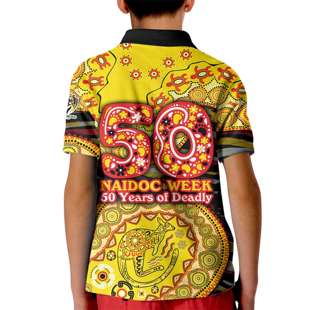 Richmond Tigers NAIDOC Week 2026 Kid Polo Shirt Australian Aboriginal Dot Art Dreamtime Pattern Style