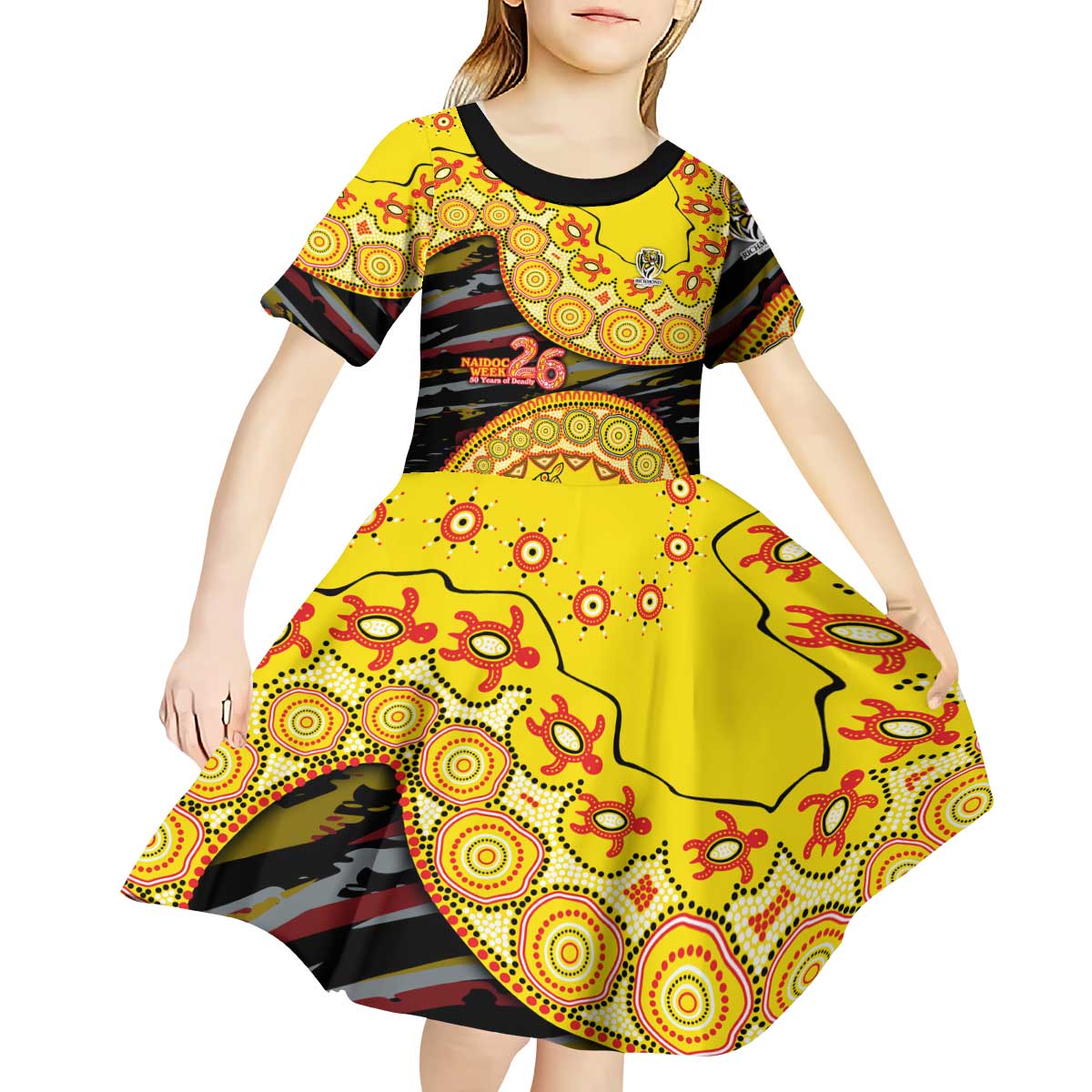 Richmond Tigers NAIDOC Week 2026 Kid Short Sleeve Dress Australian Aboriginal Dot Art Dreamtime Pattern Style