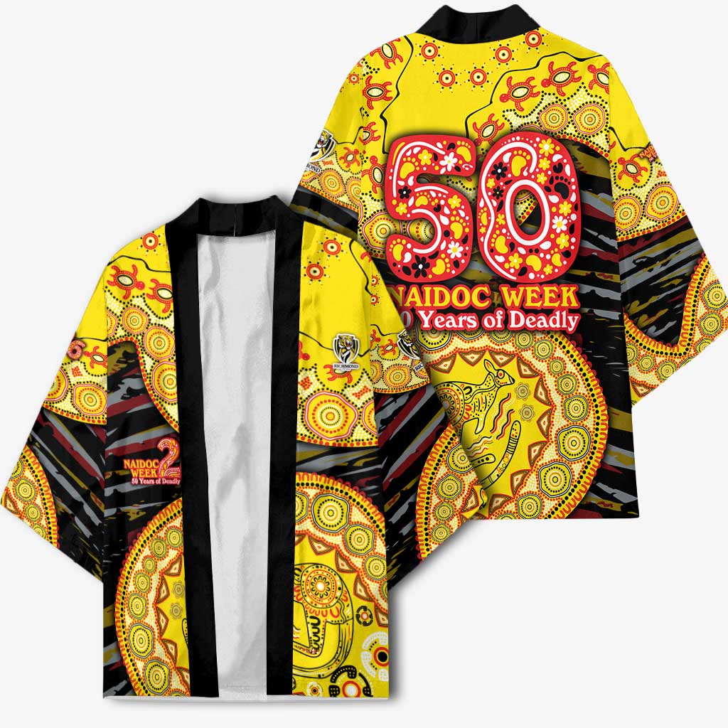 Richmond Tigers NAIDOC Week 2026 Kimono Australian Aboriginal Dot Art Dreamtime Pattern Style