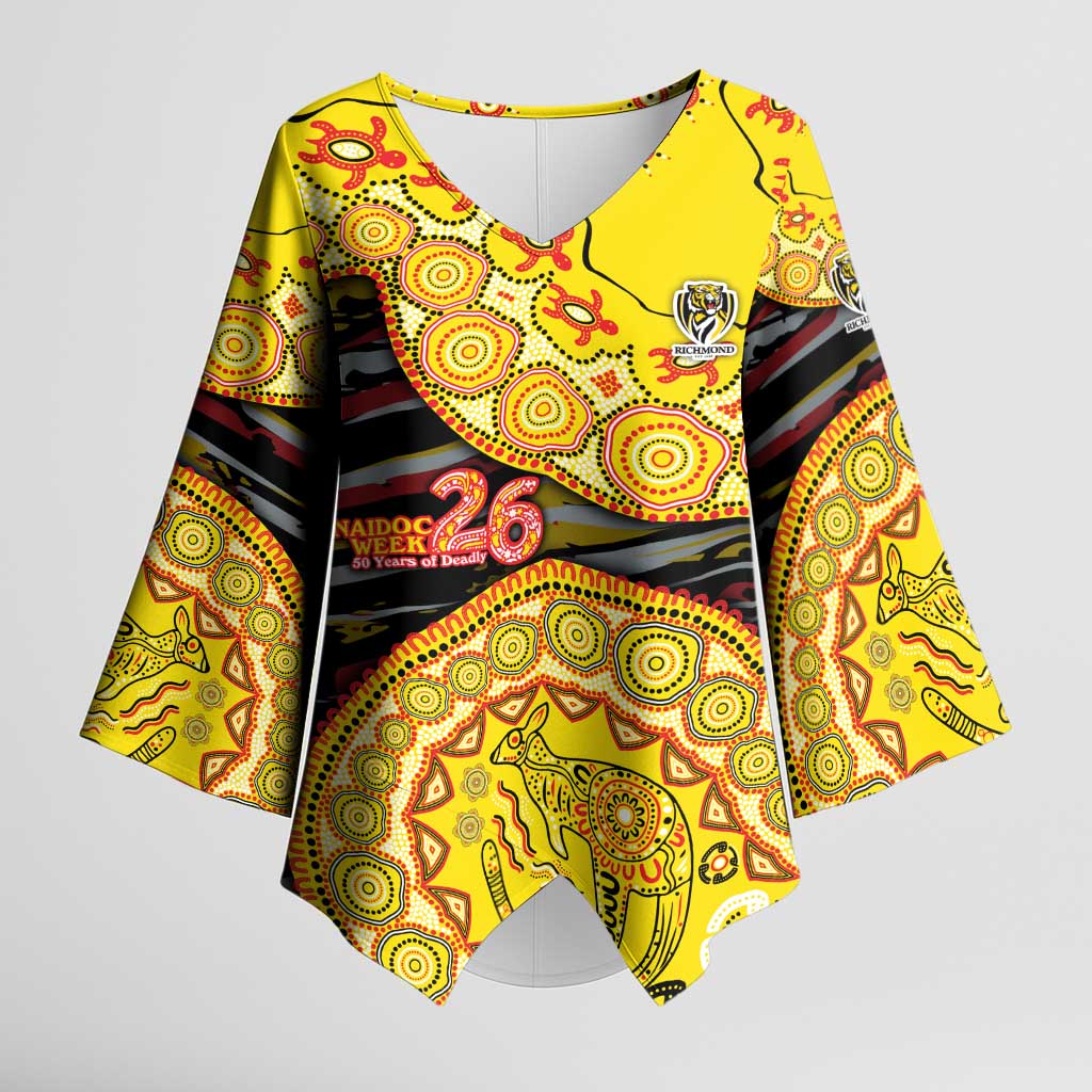 Richmond Tigers NAIDOC Week 2026 Kimono Sleeve Blouse Australian Aboriginal Dot Art Dreamtime Pattern Style