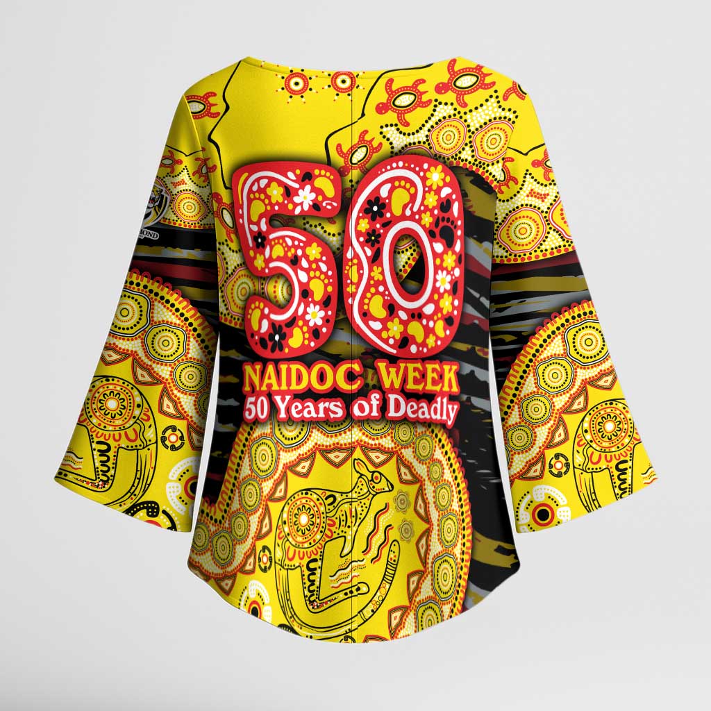 Richmond Tigers NAIDOC Week 2026 Kimono Sleeve Blouse Australian Aboriginal Dot Art Dreamtime Pattern Style