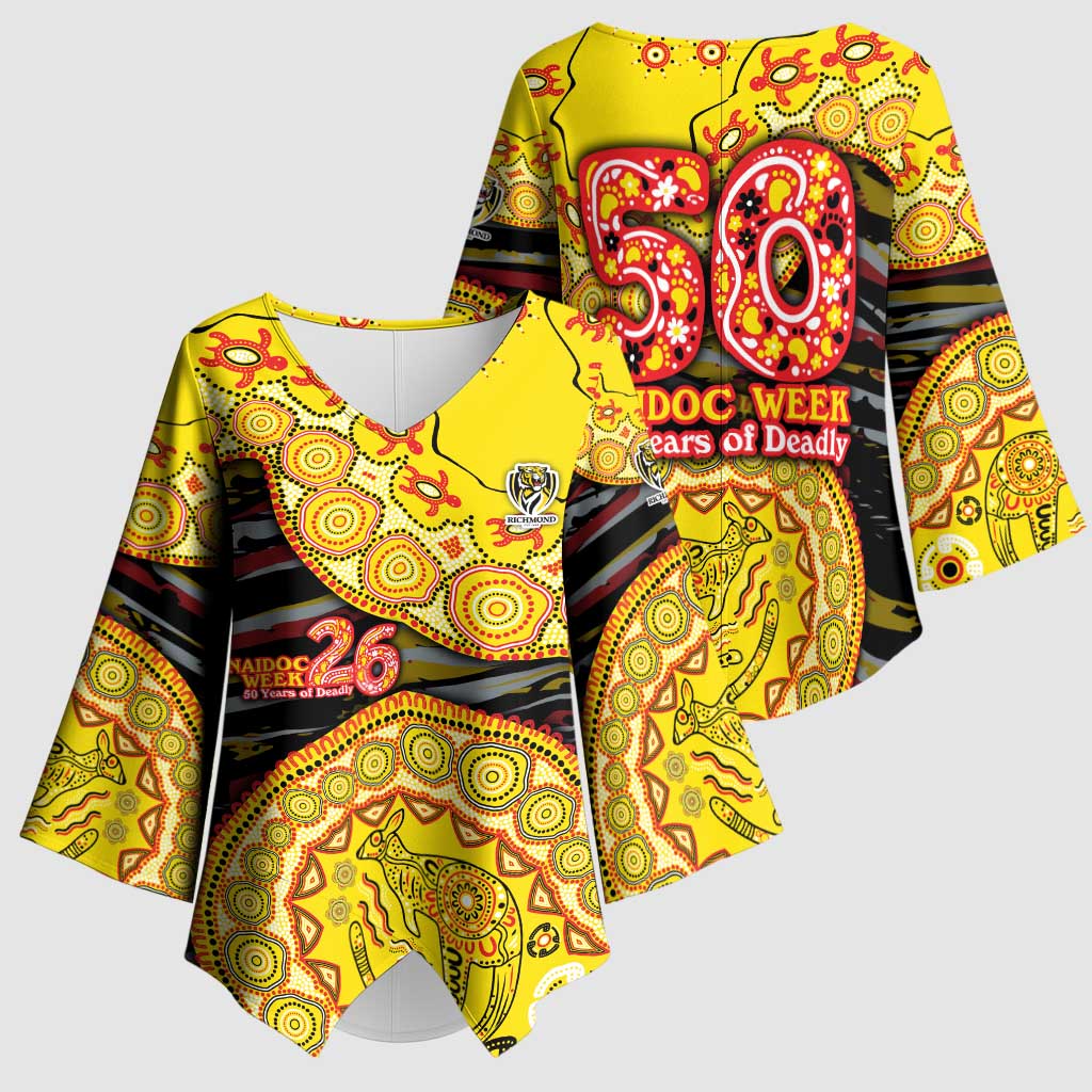 Richmond Tigers NAIDOC Week 2026 Kimono Sleeve Blouse Australian Aboriginal Dot Art Dreamtime Pattern Style