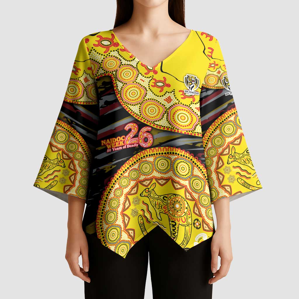 Richmond Tigers NAIDOC Week 2026 Kimono Sleeve Blouse Australian Aboriginal Dot Art Dreamtime Pattern Style