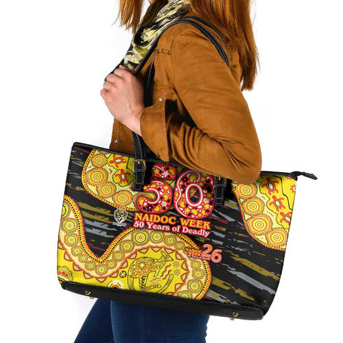 Richmond Tigers NAIDOC Week 2026 Leather Tote Bag Australian Aboriginal Dot Art Dreamtime Pattern Style