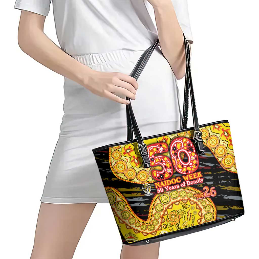 Richmond Tigers NAIDOC Week 2026 Leather Tote Bag Australian Aboriginal Dot Art Dreamtime Pattern Style