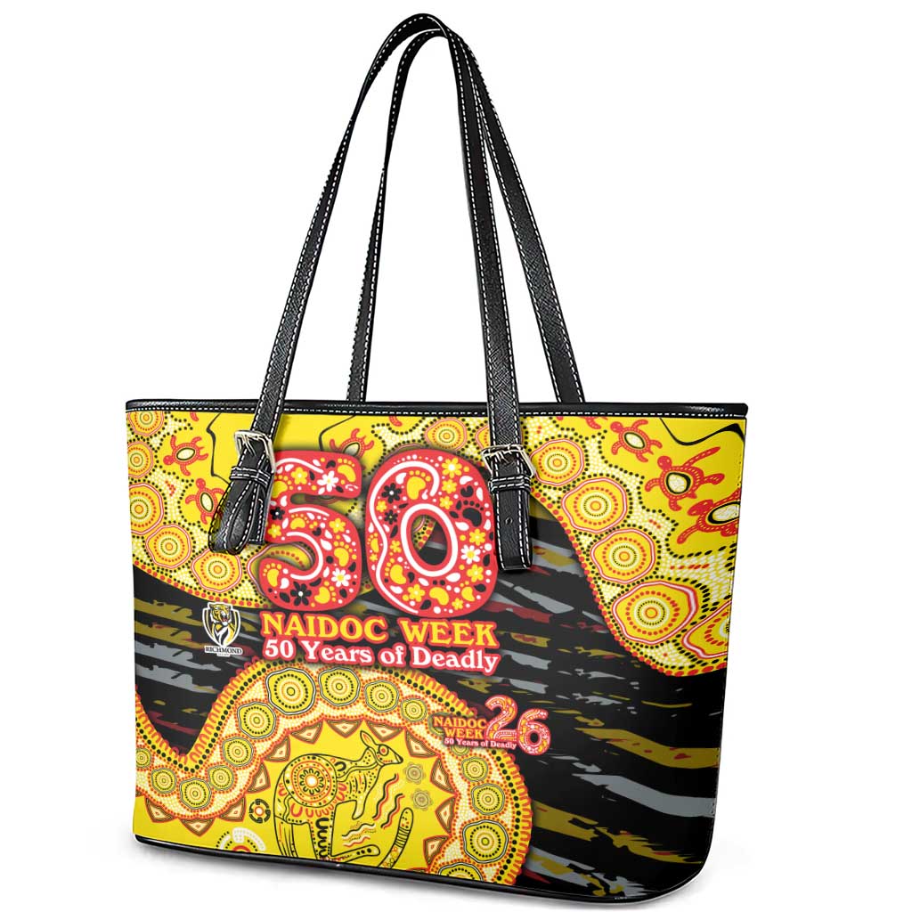 Richmond Tigers NAIDOC Week 2026 Leather Tote Bag Australian Aboriginal Dot Art Dreamtime Pattern Style